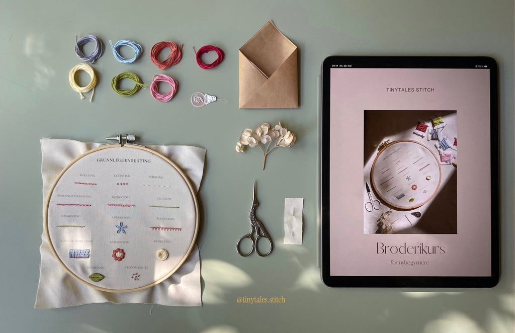 Lær broderi med digitalt broderikurs med 14 ulike broderisting for nybegynnere